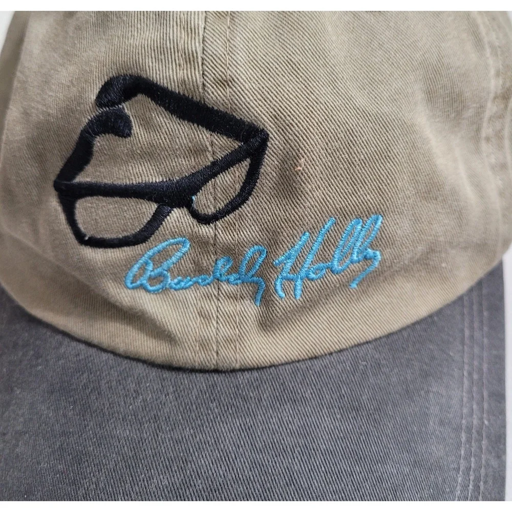 Falcon Buddy Holly Center Baseball Cap Mens OSFM Khaki Grey Leather Strapback